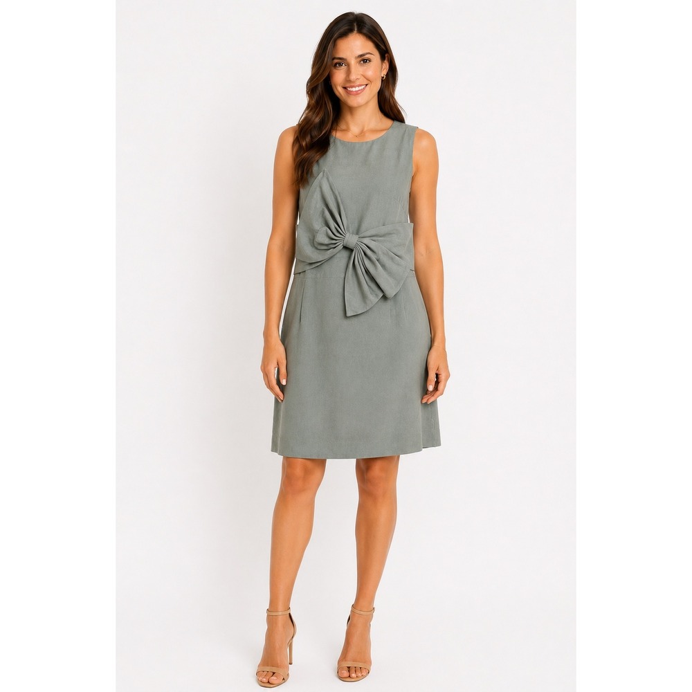 Rachel Antonoff Size 4 Sage Gray Silk Blend Bow Front Sheath Dress
